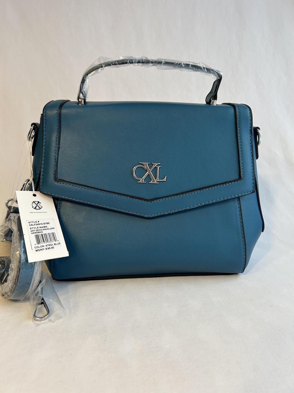 CXL By Christian Lacroix Art Deco Envelope Bag Womens Blue Faux Leather New